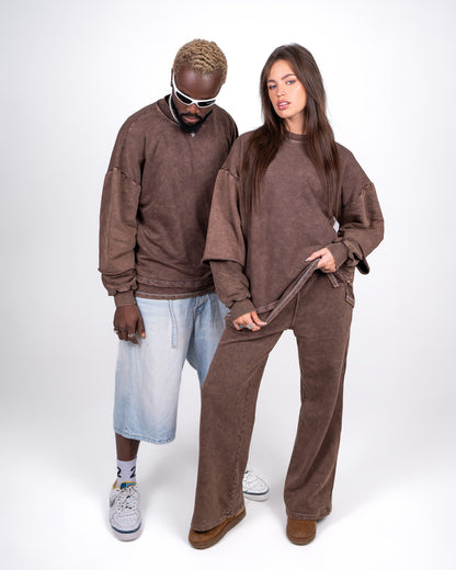 Unisex Crewneck Washed Brown