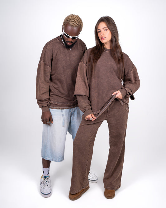 Unisex Crewneck Washed Brown