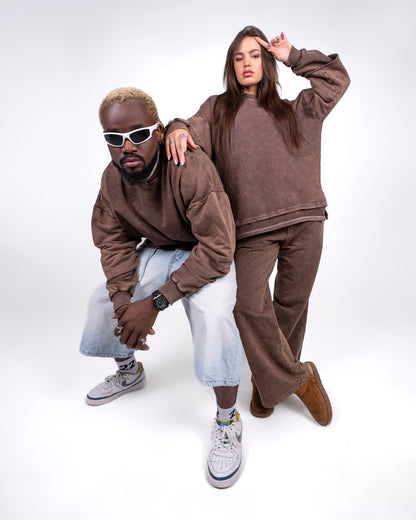 Unisex Crewneck Washed Brown