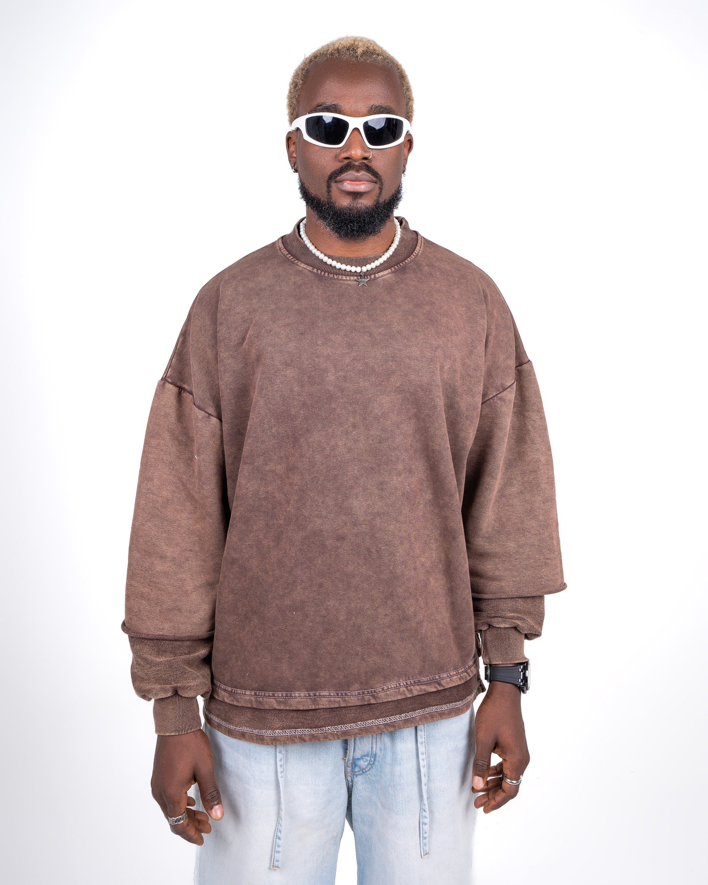 Unisex Crewneck Washed Brown