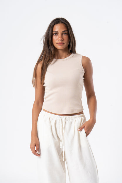 Tank Top Crew Neck Beige