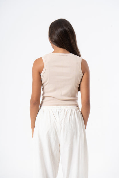 Tank Top Crew Neck Beige